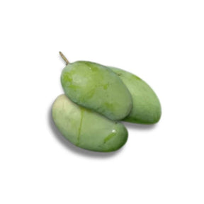 Fresh Mun Duean Kao mango unripe, crisp green mangoes sold per kg isolated on white background
