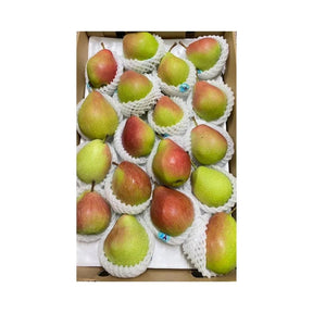 Fresh fragrant pears, aromatic ripe pears packed per box isolated on white background