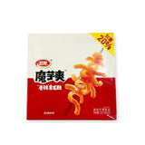 Packaged snack with red and white box featuring a yellow label on a white background