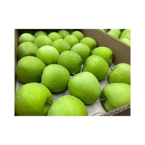 Fresh green apples from France per box isolated on white background