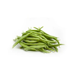 Fresh green beans, crisp tender pods, 500g pack isolated on white background