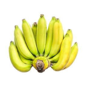 Half-ripe Cavendish banana bunch on a white background