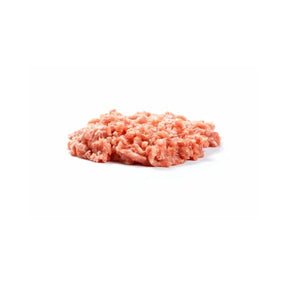 Fresh ground pork grade B, minced pork meat, 300g pack isolated on white background