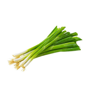 Japanese long spring onions pack on a white background
