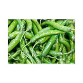 Fresh green Jinda chili peppers, hot Thai chilies, 500g pack isolated on white background