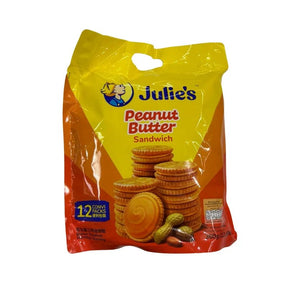 Peanut butter cream sandwich crackers, sweet biscuit snacks, 30g x 12 packs isolated on white background