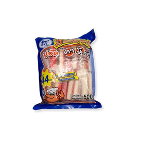 Imitation crab sticks, seafood surimi sticks, 500g pack isolated on white background