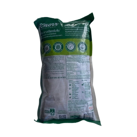 White and green bag with text and logos on a white background