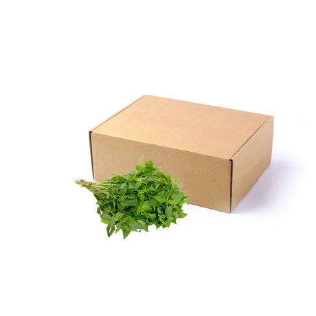 Fresh Lemon Basil Leaves 100g pack on white background — fragrant Thai basil with citrus aroma, perfect for curries and stir-fries.