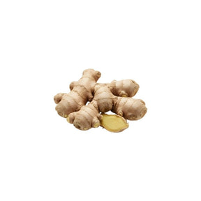 Fresh mature ginger root, aromatic cooking ginger, 100g pack isolated on white background