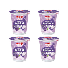 Meiji grape yogurt with nata de coco, fruity yogurt with jelly cubes, 135g x 4 cups isolated on white background