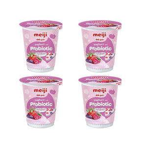 Meiji mixed berry yogurt cups, creamy fruit yogurt, 135g x 4 cups isolated on white background