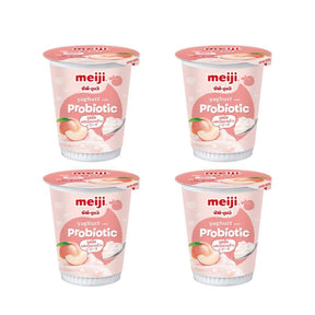 Meiji peach yogurt with nata de coco, creamy fruit yogurt, 135g x 4 cups isolated on white background