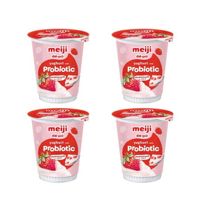 Meiji strawberry yogurt cups, creamy fruit yogurt, 135g x 4 cups isolated on white background