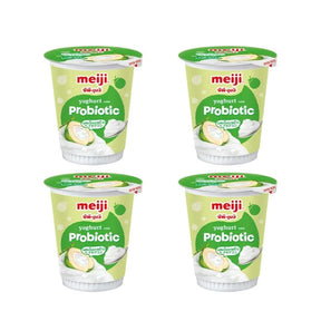 Meiji yogurt with nata de coco, creamy yogurt with jelly cubes, 135g x 4 cups isolated on white background