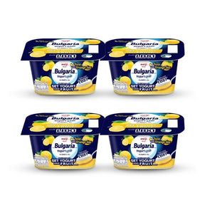 Meiji Bulgaria yogurt with yuzu orange and fruit bits, 110g x 4 cups isolated on white background