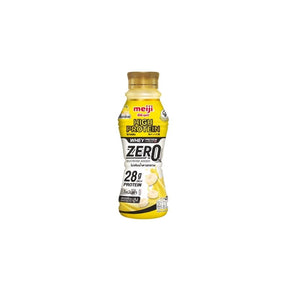 Meiji high protein whey banana flavor drink with no sugar added, 350ml bottle isolated on white background