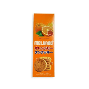 Orange-flavored cookies, citrus biscuit snack, 100g box isolated on white background