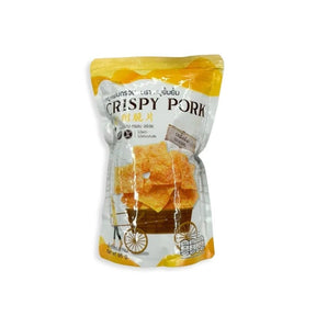Crispy pork sheet snack original flavor, thin pork slices, 65g pack isolated on white background