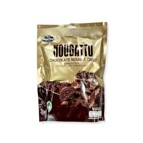 Chocolate nougat crisp, chewy nougat candy with cocoa flavor, 150g pack isolated on white background