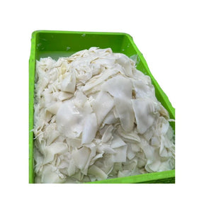 Pickled bamboo shoots sliced on a white background