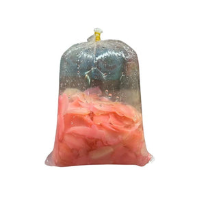 Pickled ginger slices, preserved ginger in brine, 500g bag isolated on white background