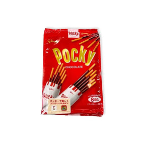 Pocky chocolate flavor bag on a white background