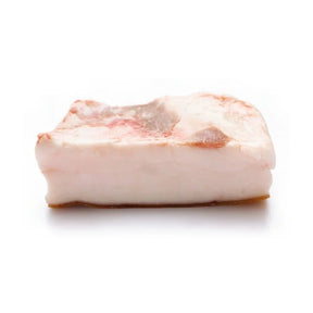 Fresh pork fat, trimmed pork fat pieces, 500g pack isolated on white background