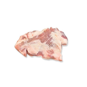 Fresh pork jowl imitation cut, pork neck style meat sold per kg isolated on white background