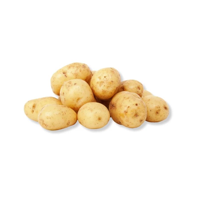 Fresh medium potatoes size M, firm potatoes sold per kg isolated on white background