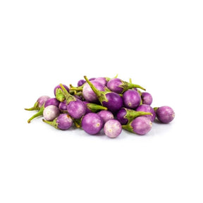 Fresh purple turtle egg eggplant, round purple Thai eggplant sold per kg isolated on white background