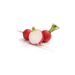 Fresh radish roots, small crisp radishes, 100g pack isolated on white background