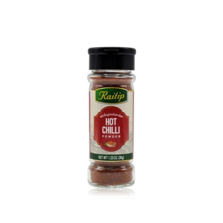 Raitip hot chilli powder, spicy ground chilli seasoning, 35g pack isolated on white background
