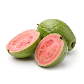 Red-flesh guava B grade mixed sizes on a white background