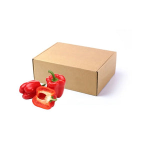 Fresh red bell peppers, sweet red peppers, 5kg bulk pack isolated on white background