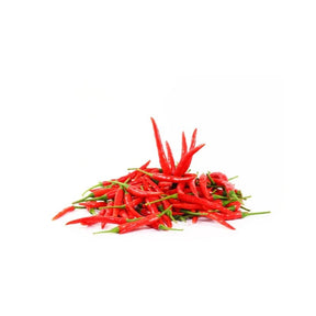 Fresh red chili spur peppers, long hot red chilies sold per kg isolated on white background