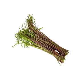 Fresh red morning glory, reddish hollow stems and leaves, 500g pack isolated on white background