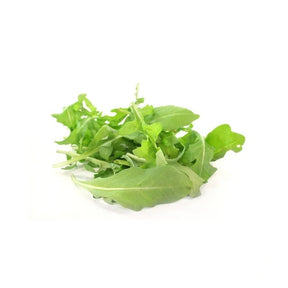 Fresh rocket salad leaves, peppery arugula greens, 500g pack isolated on white background