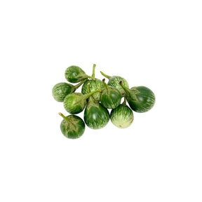 Fresh round eggplant, firm green eggplants, 500g pack isolated on white background