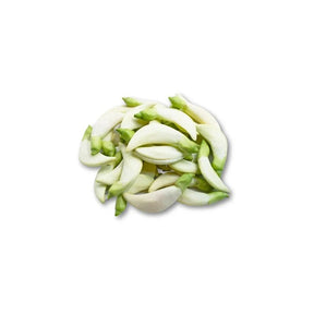 Fresh white sesbania flowers, edible white blossoms, 500g pack isolated on white background