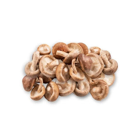 Fresh large shiitake mushrooms, thick caps and stems sold per kg isolated on white background
