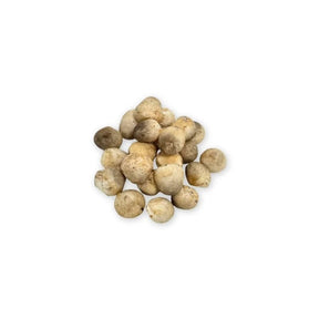 Fresh small straw mushrooms, bite-sized white mushrooms, 250g pack isolated on white background