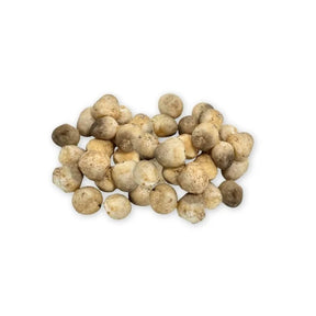Fresh small straw mushrooms, bite-sized white mushrooms, 500g pack isolated on white background