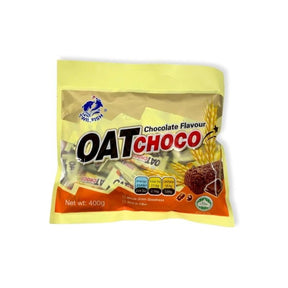 Chocolate oat bars, chewy cereal snack bars, 400g pack isolated on white background