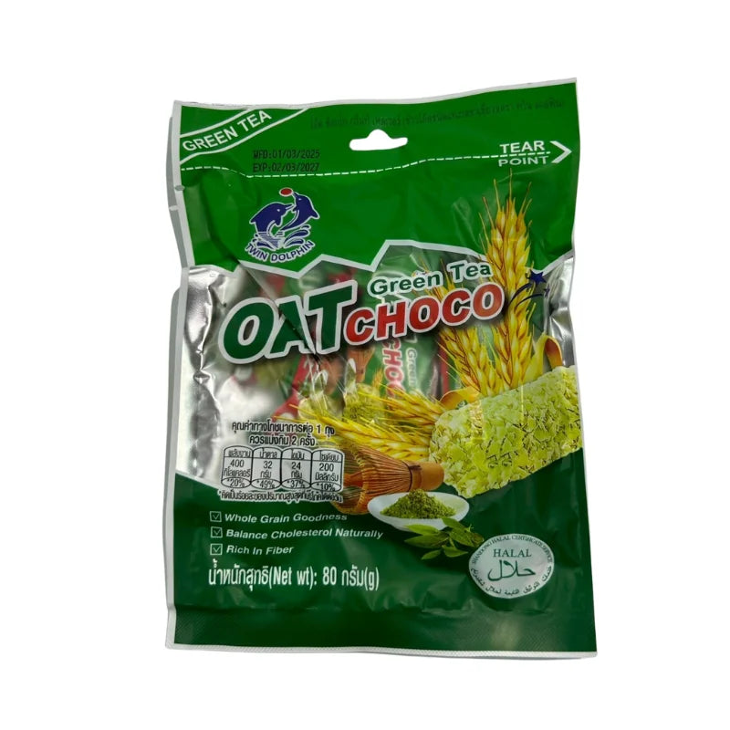 ข้าวโอ๊ตชนิดแท่งรสชาเขียว ตราทวิน ดอลฟิน 80 กรัม / ห่อ