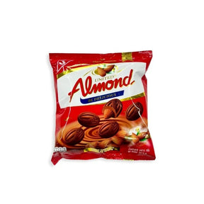 Chocolate-coated almonds, crunchy nuts covered in milk chocolate, 247.5g pack isolated on white background