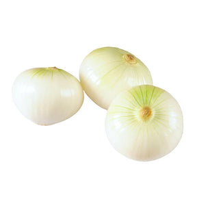 Peeled yellow onions on a white background
