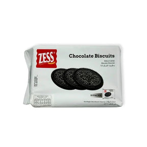 Chocolate biscuits snack packs, sweet cocoa-flavored biscuits, 148g x 10 packs isolated on white background