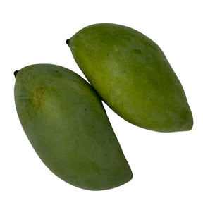 Sour-flavored mangoes on a white background